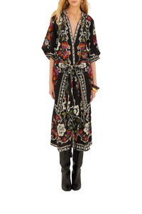 Robe midi Rococo Flowers - Noir