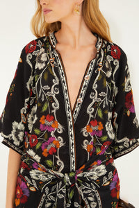 BADVIEW_NEW_Rococo Flowers Black Robe midi - Rococo Flowers Black