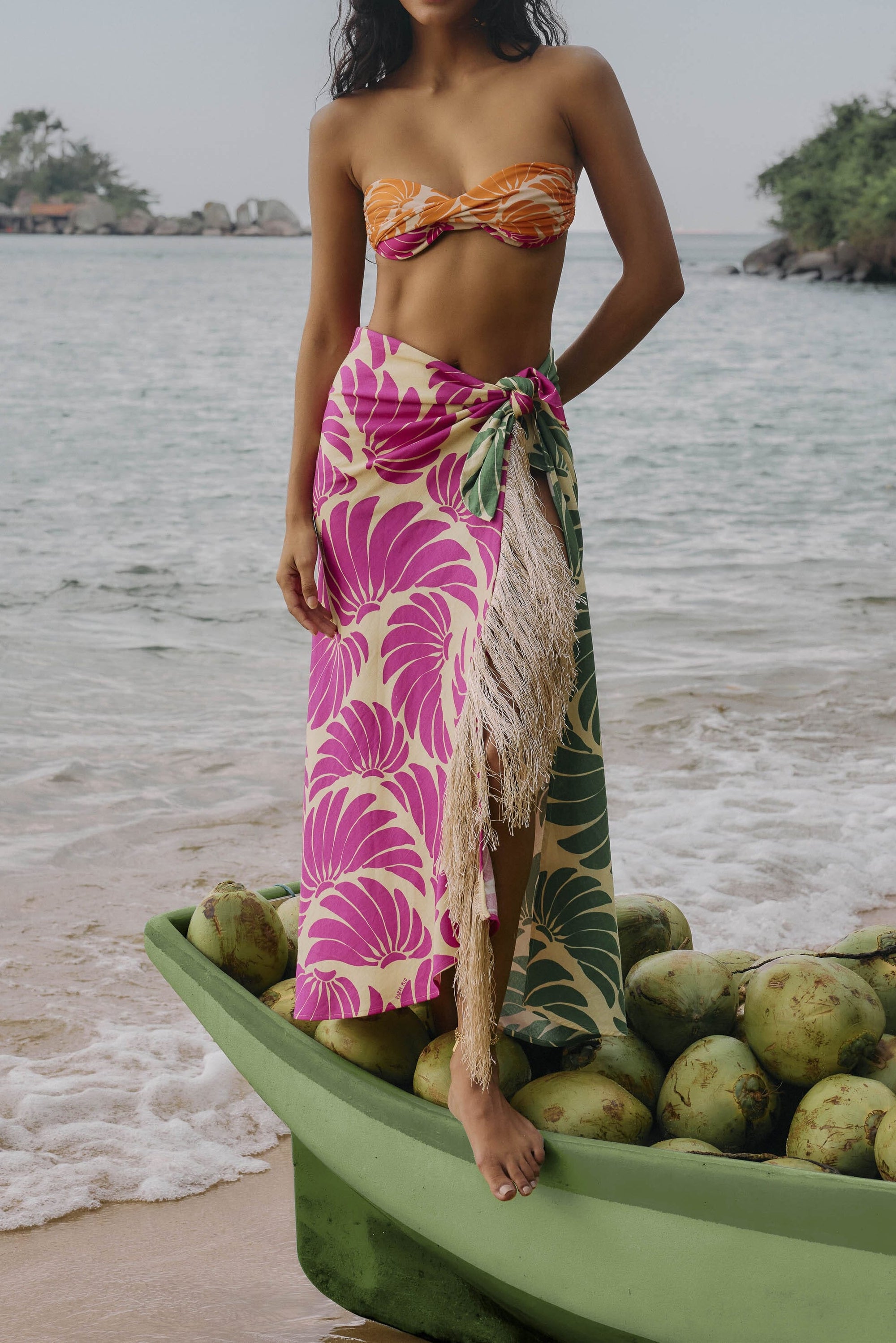 Jupe midi Banana Wings en lin - Rose