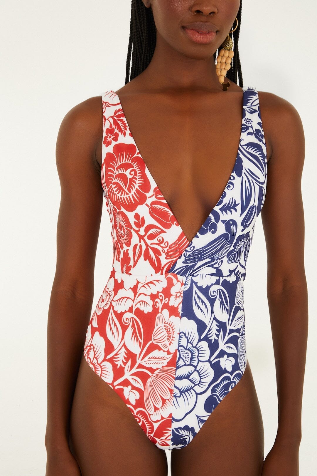 Cashew And Birds Red And Blue Maillot une pièce - Cashew And Birds Red And Blue