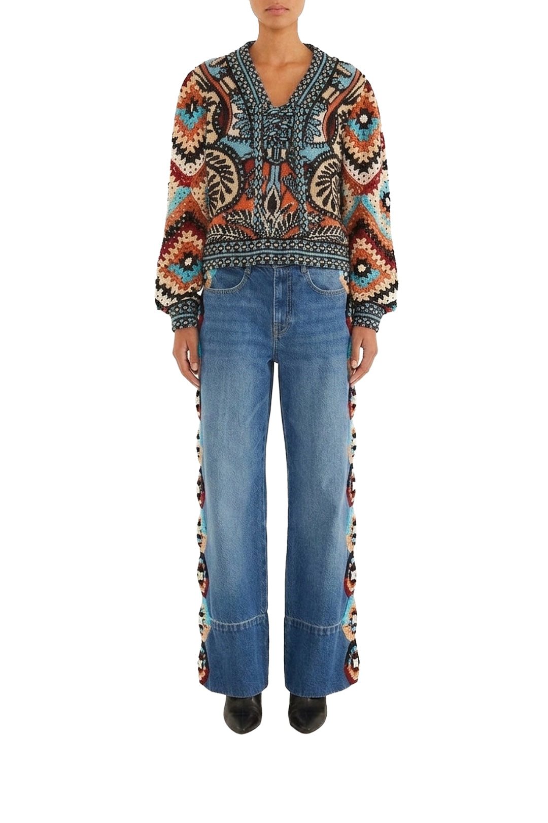 Crochet Striped Trousers - Blue