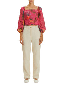 Chemisier Leopard Flowers en dentelle et coton - Rose