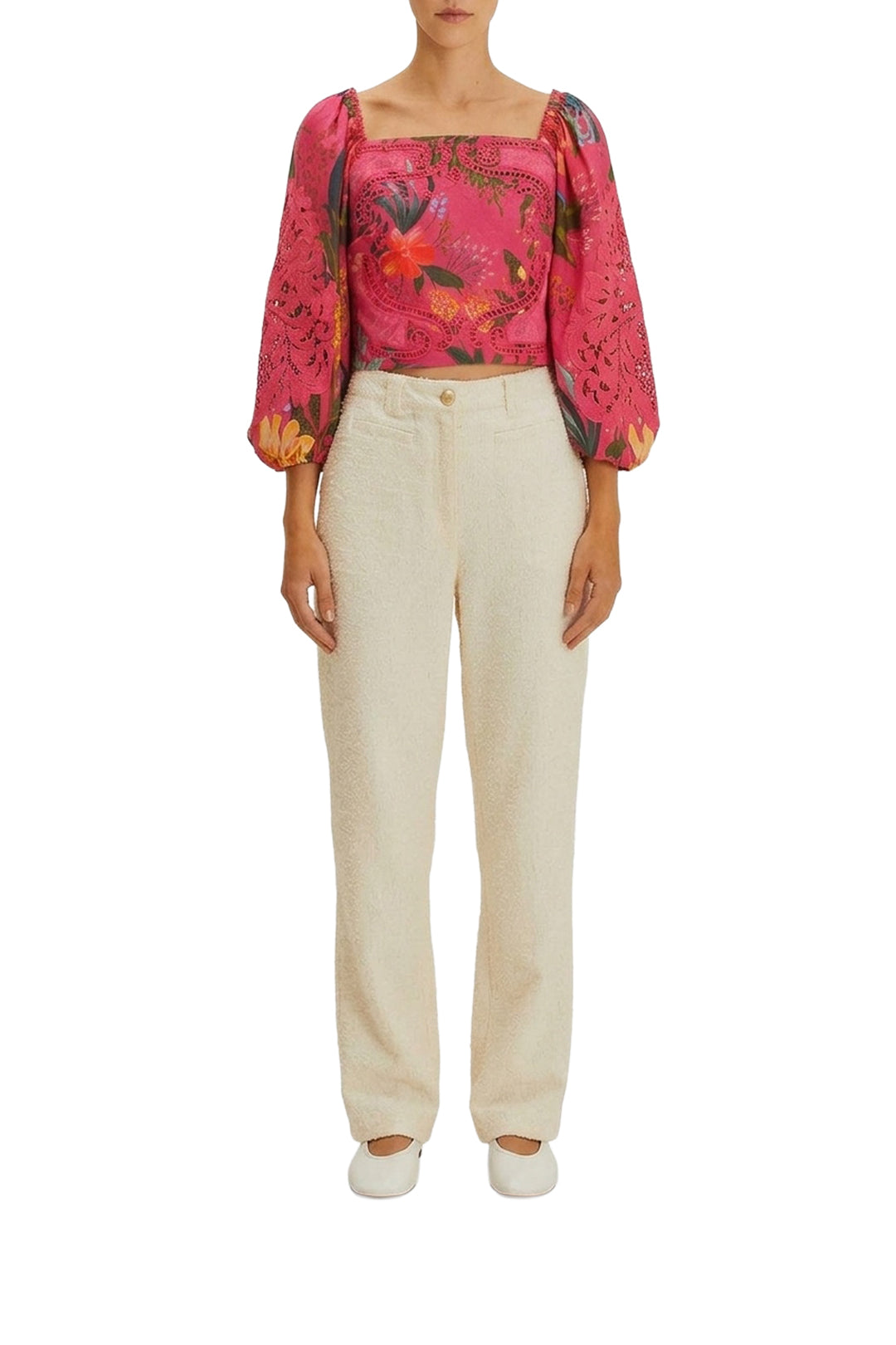 Chemisier Leopard Flowers en dentelle et coton - Rose