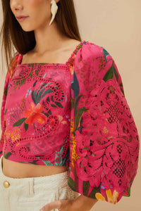 Chemisier Leopard Flowers en dentelle et coton - Rose