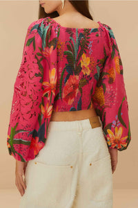 Chemisier Leopard Flowers en dentelle et coton - Rose