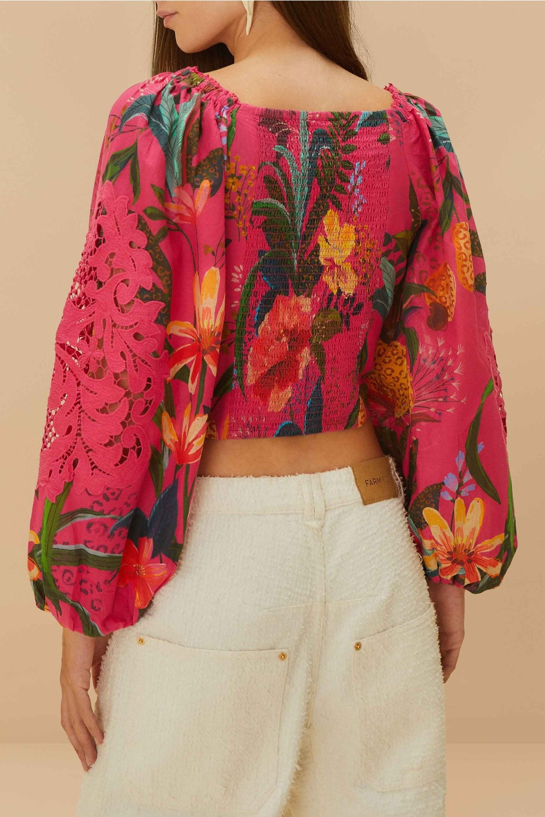 Chemisier Leopard Flowers en dentelle et coton - Rose