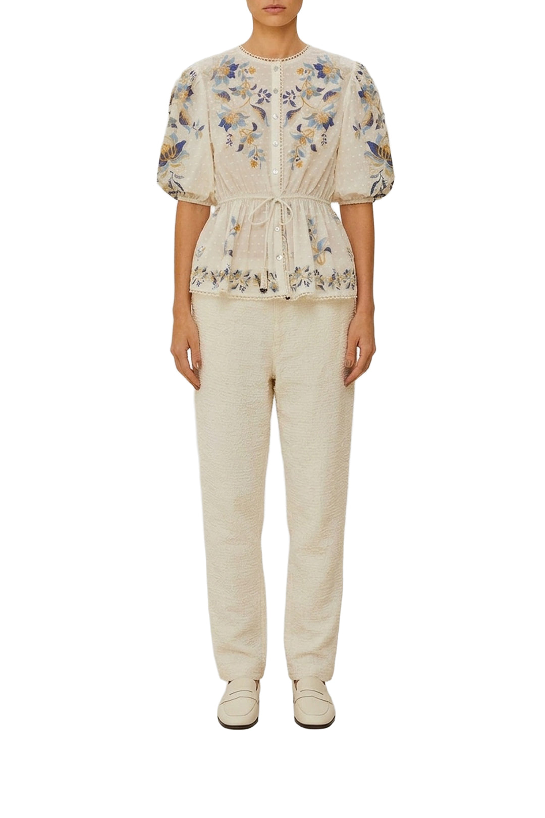 DJV_Mystic Blue Lotus Dreamscape Off White Chemises & Blouses - Mystic Blue Lotus Dreamscape Off White