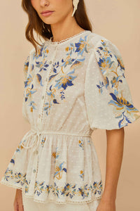 DJV_Mystic Blue Lotus Dreamscape Off White Chemises & Blouses - Mystic Blue Lotus Dreamscape Off White
