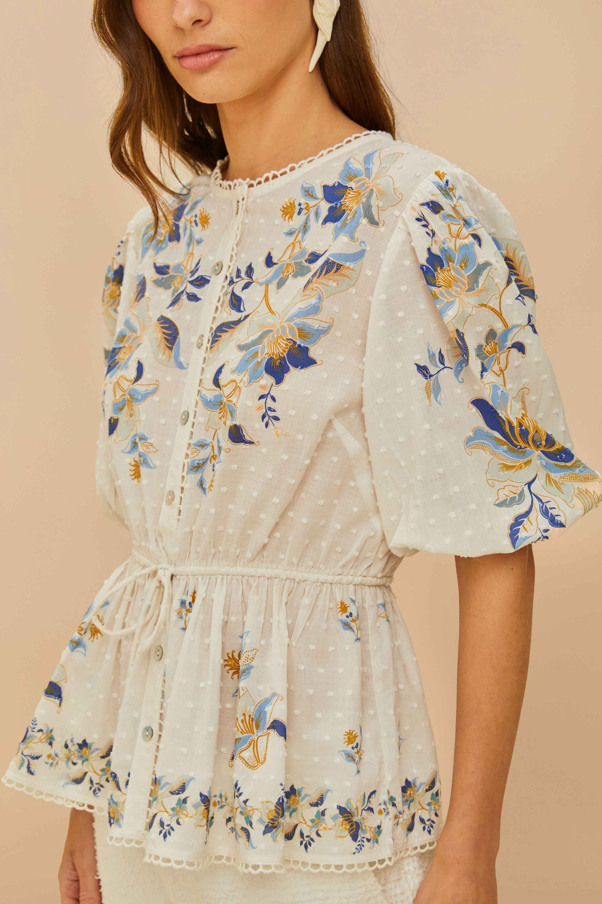 DJV_Mystic Blue Lotus Dreamscape Off White Chemises & Blouses - Mystic Blue Lotus Dreamscape Off White