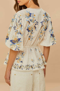 DJV_Mystic Blue Lotus Dreamscape Off White Chemises & Blouses - Mystic Blue Lotus Dreamscape Off White