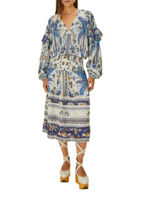 Jupe midi Ana Tapestry en coton - Bleu