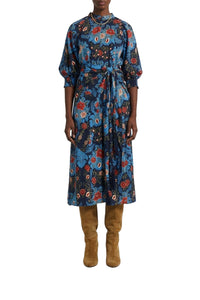 Robe midi Floral Arabesque - Bleu