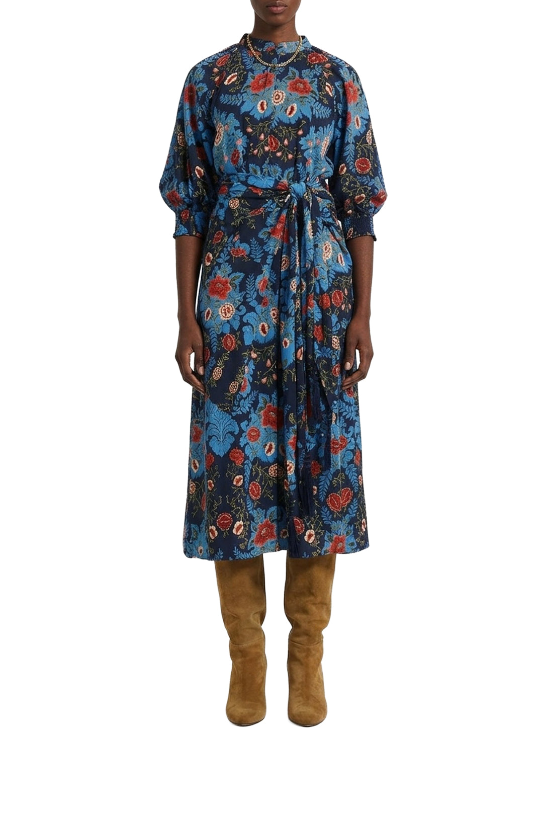 Robe midi Floral Arabesque - Bleu