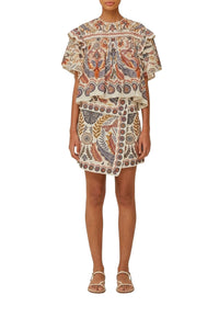 Jupe courte Boho Glam en coton - Blanc