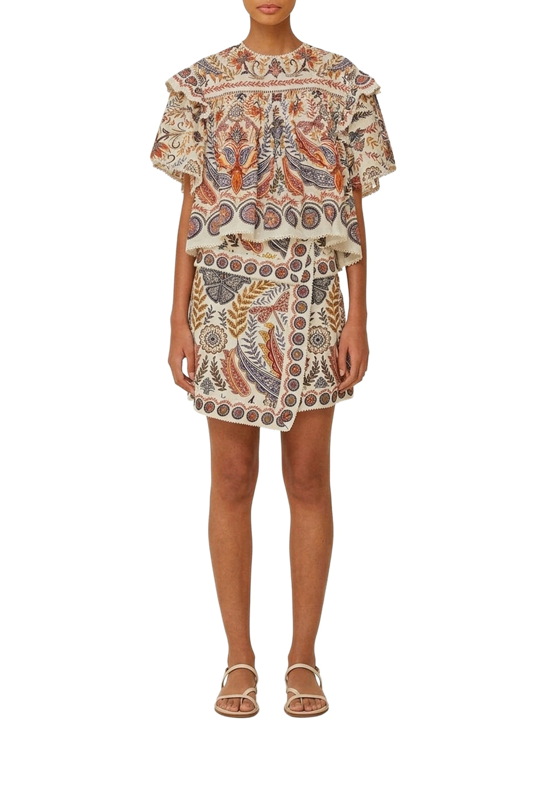 Jupe courte Boho Glam en coton - Blanc