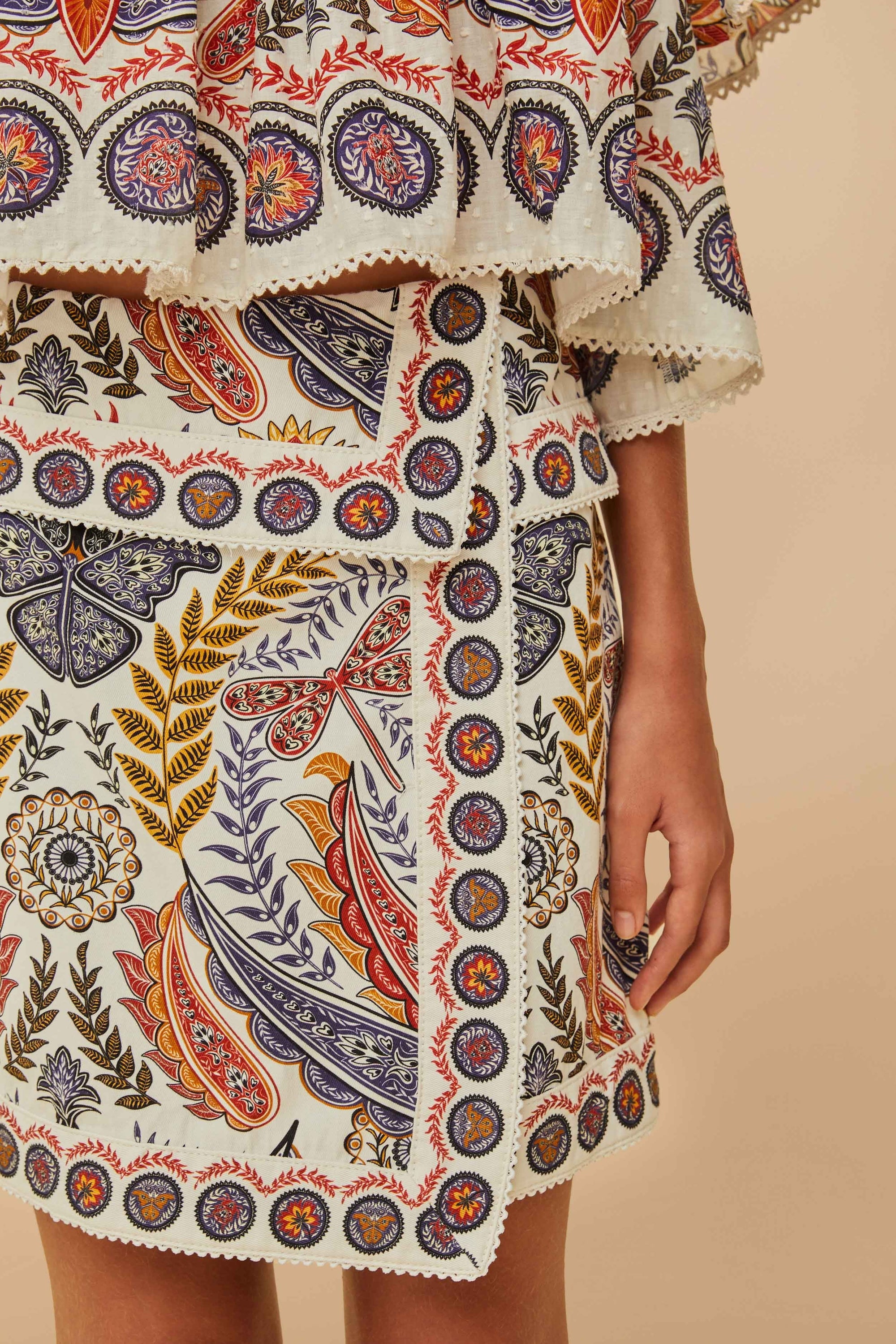 Jupe courte Boho Glam en coton - Blanc