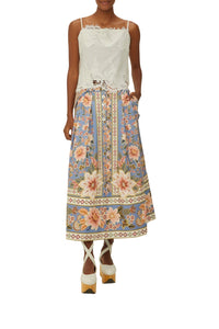 Superbloom long skirt in cotton - Blue