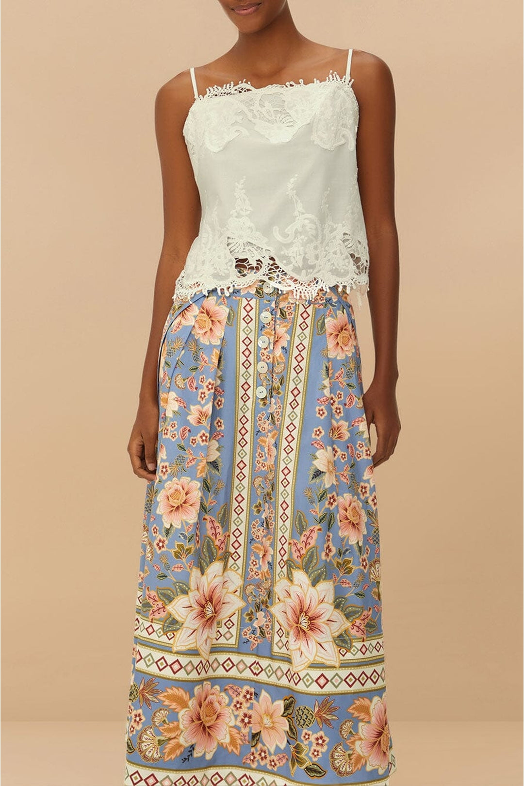 Superbloom long skirt in cotton - Blue