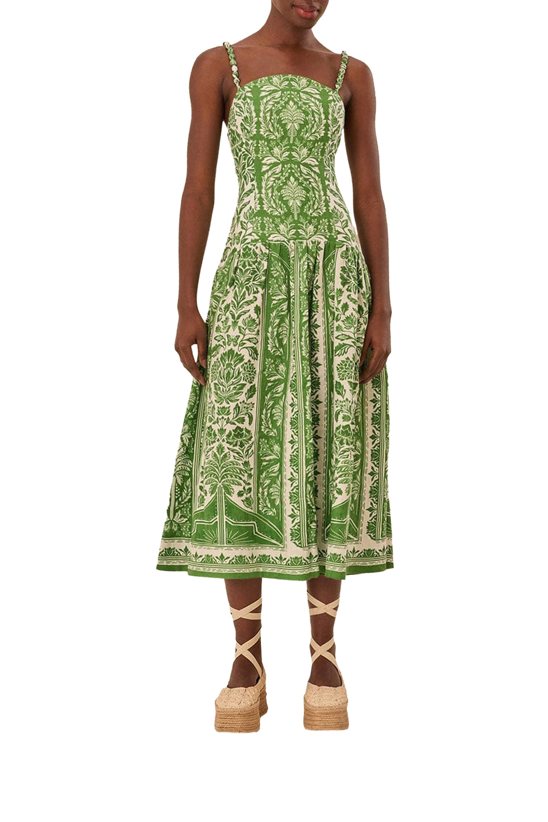 Robe midi Delicate Tapestry en lin - Vert
