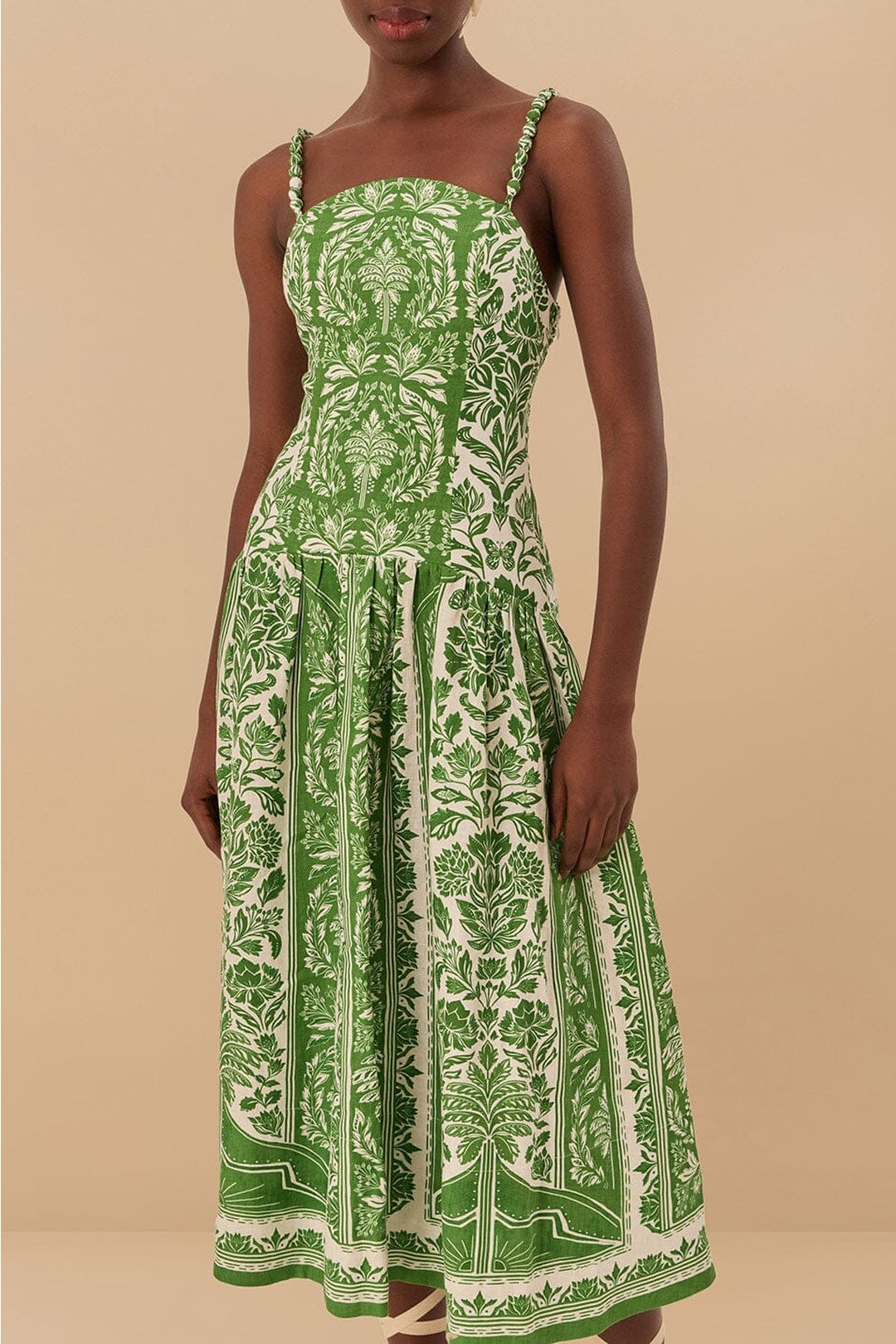 Robe midi Delicate Tapestry en lin - Vert