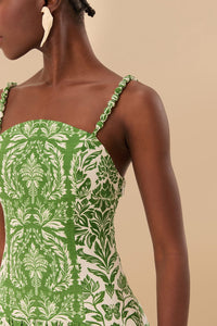 Robe midi Delicate Tapestry en lin - Vert