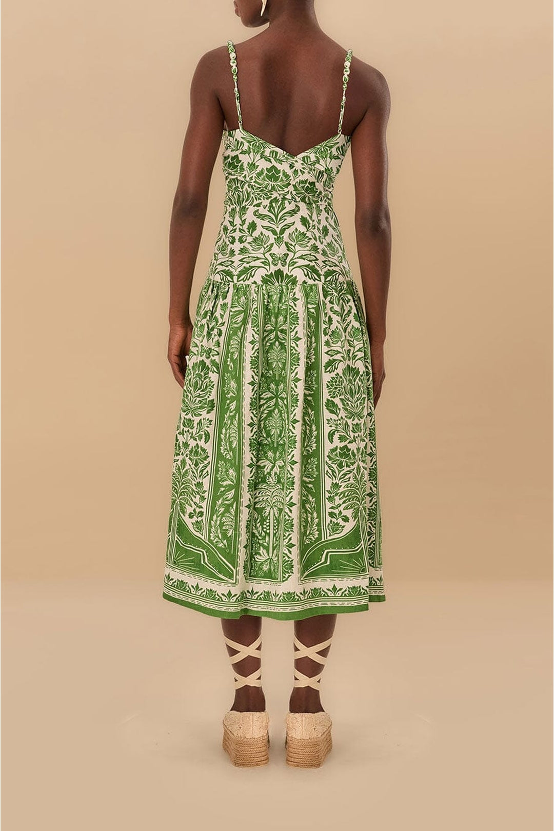 Robe midi Delicate Tapestry en lin - Vert