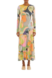 Robe midi à manches longues - Multicolore