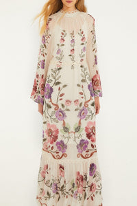 Rococo Flowers Long Dress - Multicoloured