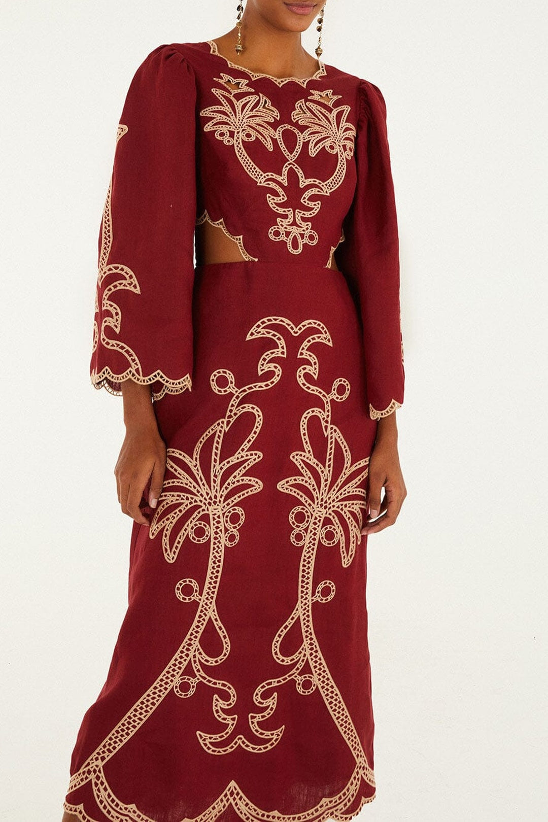 Linen midi dress - Bordeaux