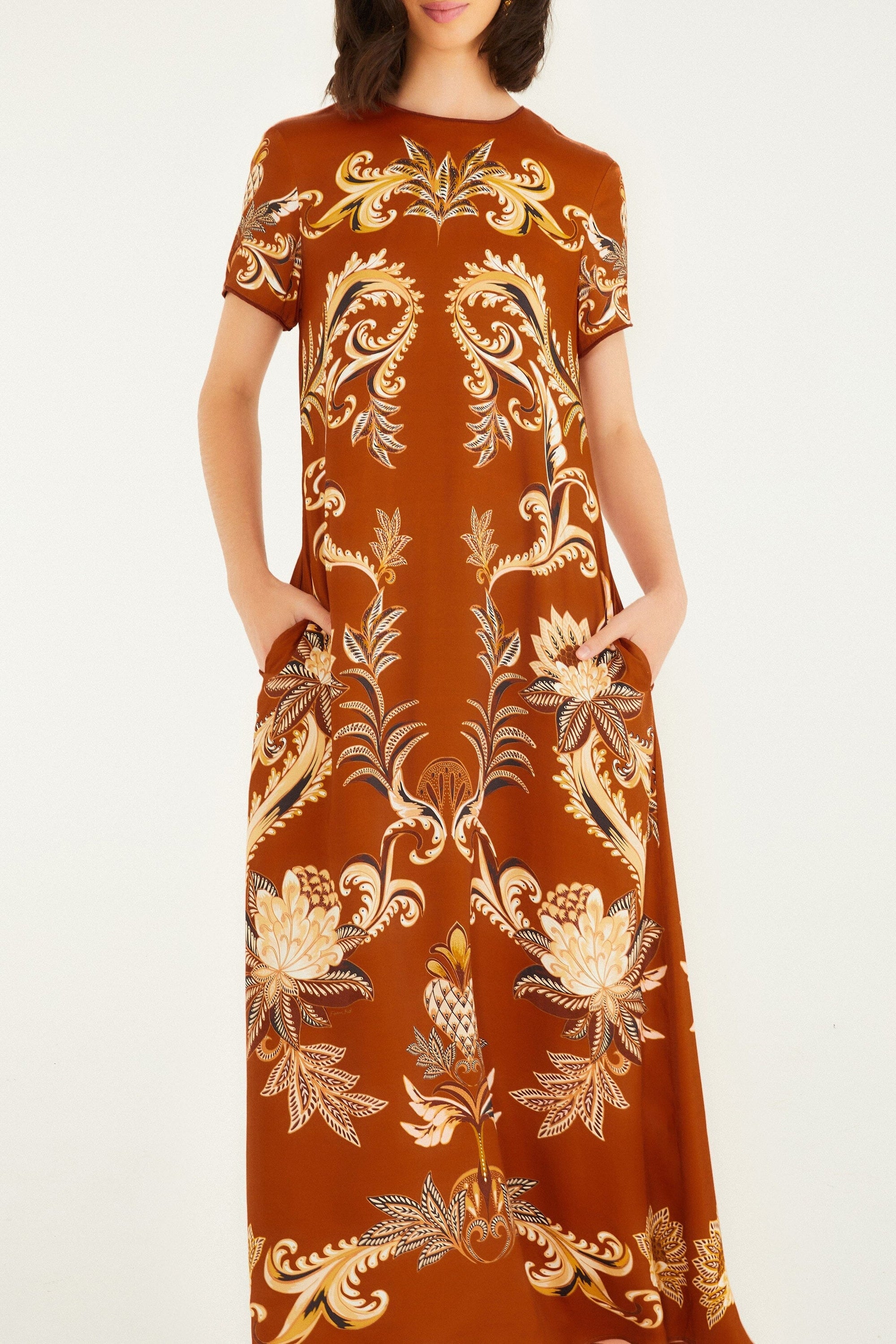 Arabesc Paradise Midi Dress - Orange