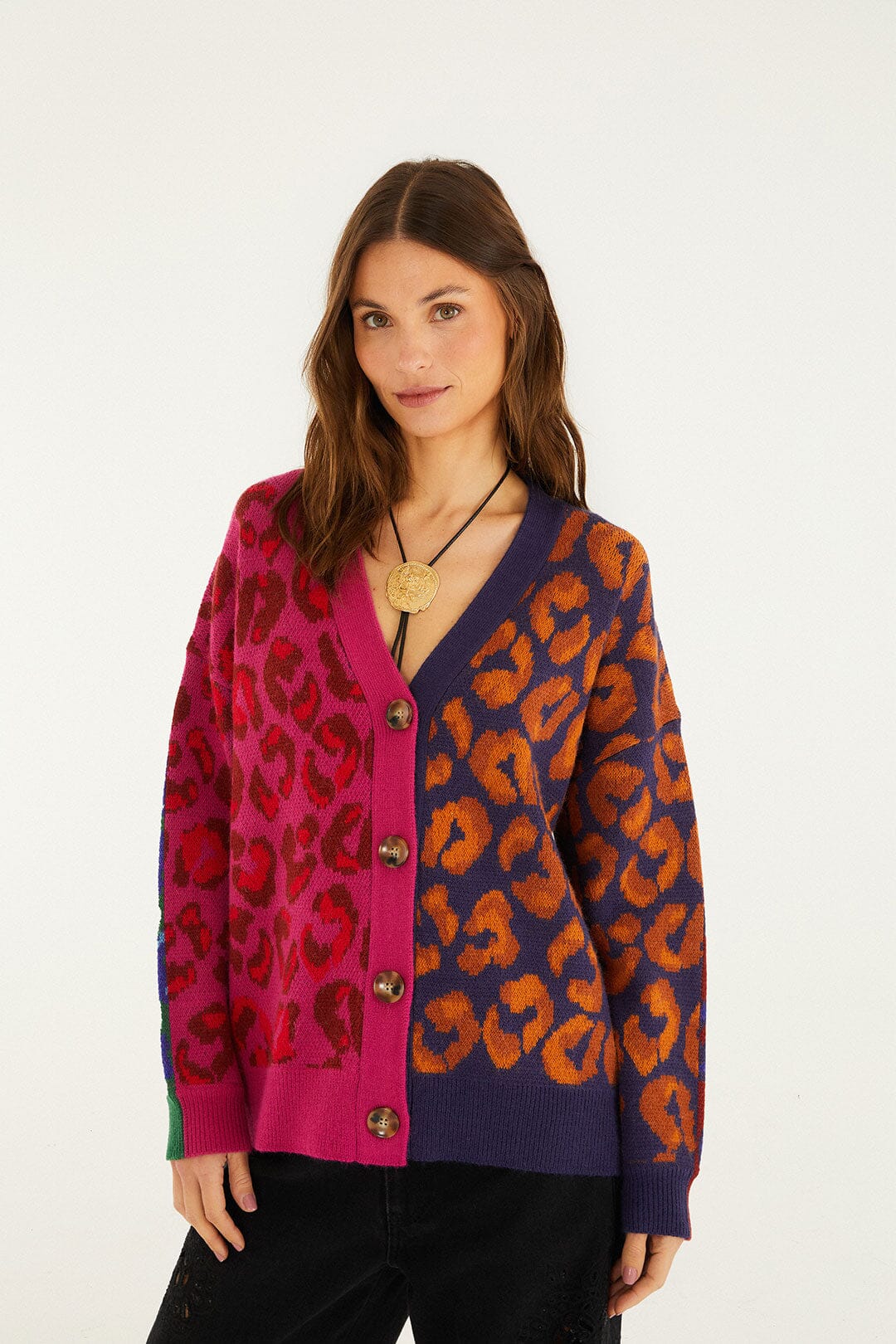 Dyed Leopard Mixed Cardigan - Dyed Leopard Mixed