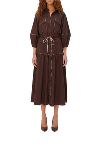 Robe midi chemise ceinturée - Marron