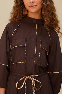 Robe midi chemise ceinturée - Marron