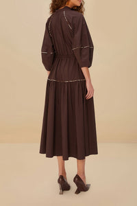 Robe midi chemise ceinturée - Marron