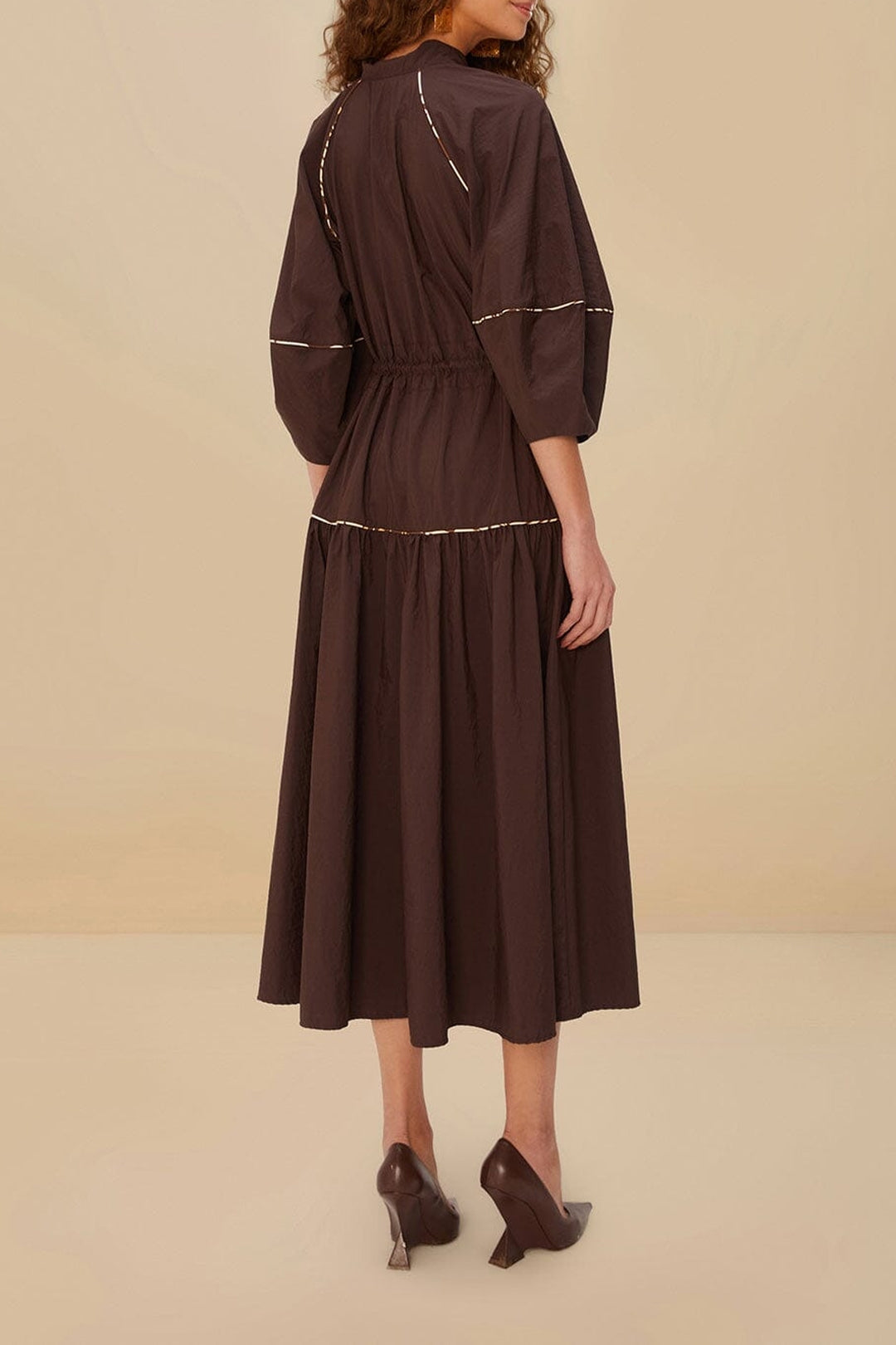 Robe midi chemise ceinturée - Marron