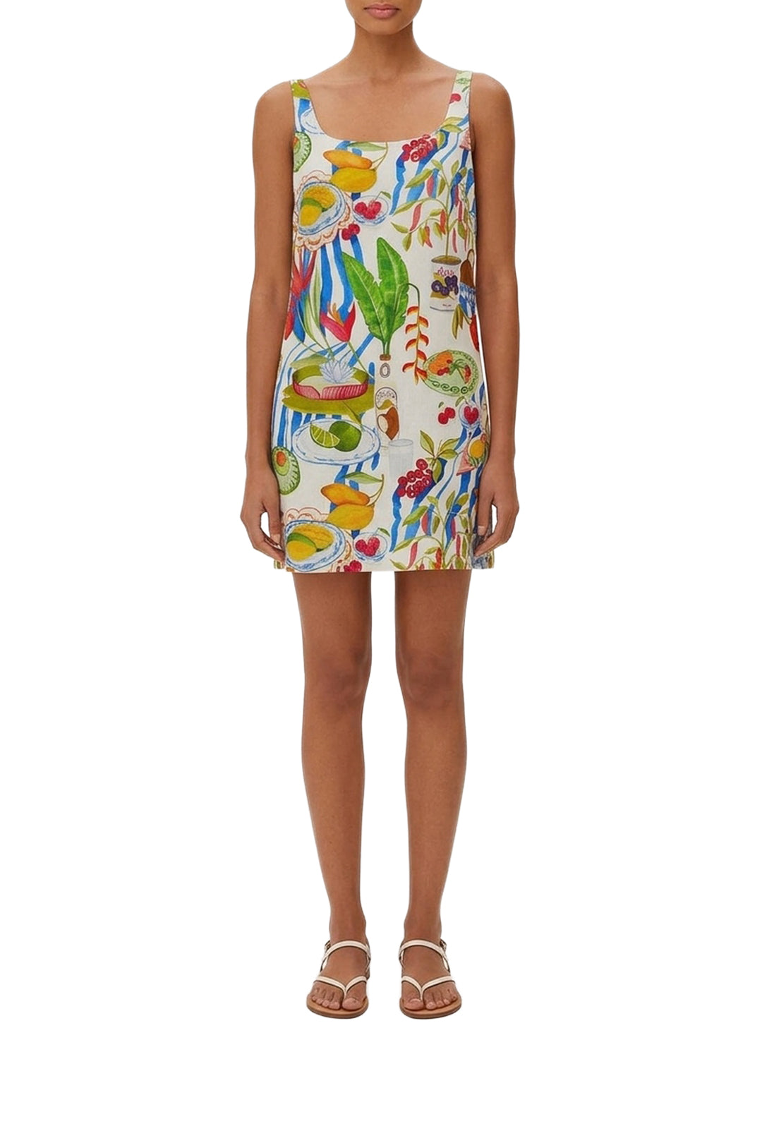 Short strapless dress in linen - White
