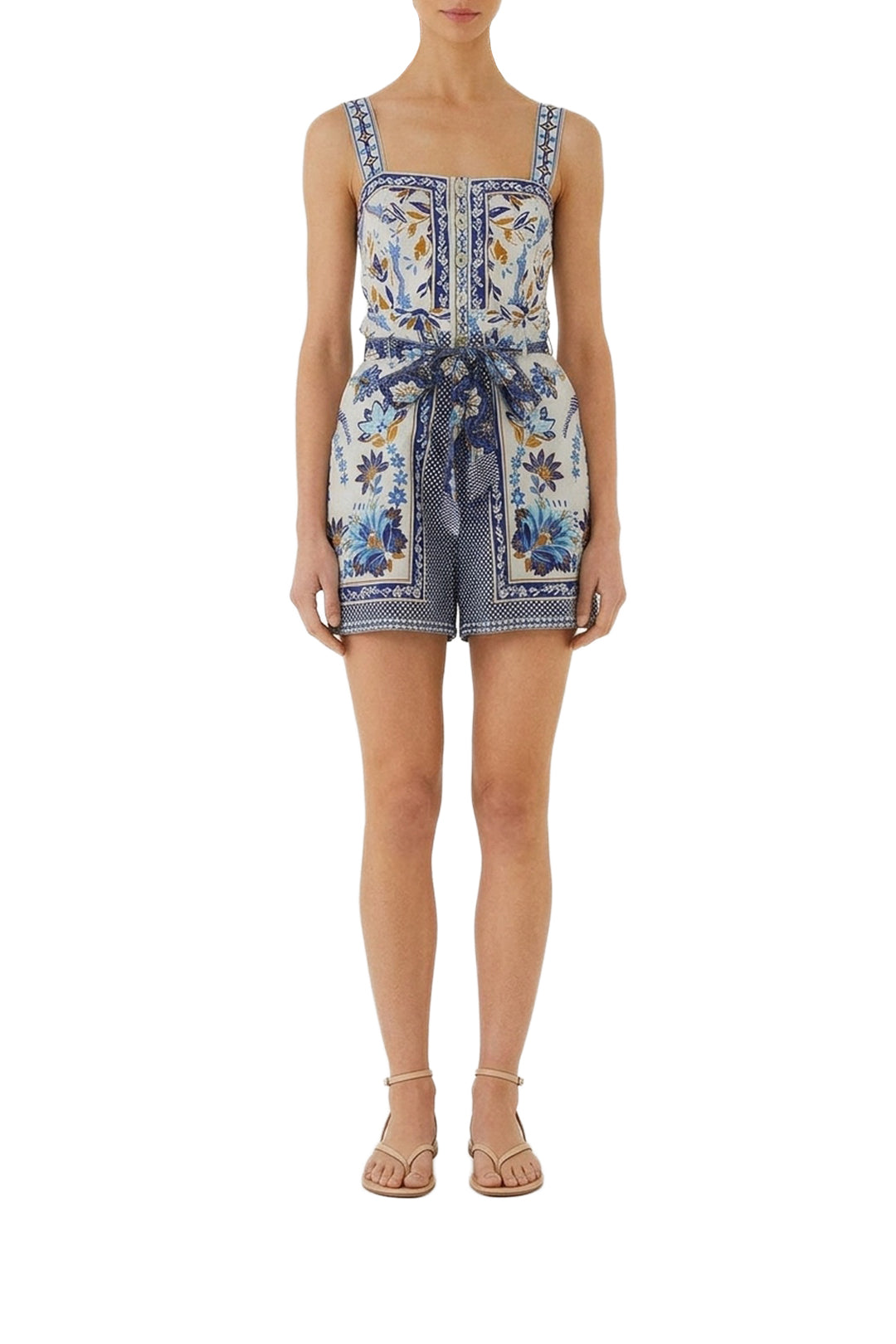 Combi-short Ana Tapestry en lin - Bleu