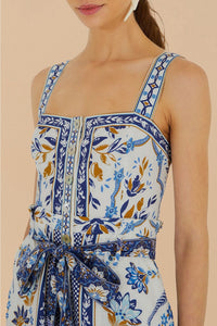 Combi-short Ana Tapestry en lin - Bleu
