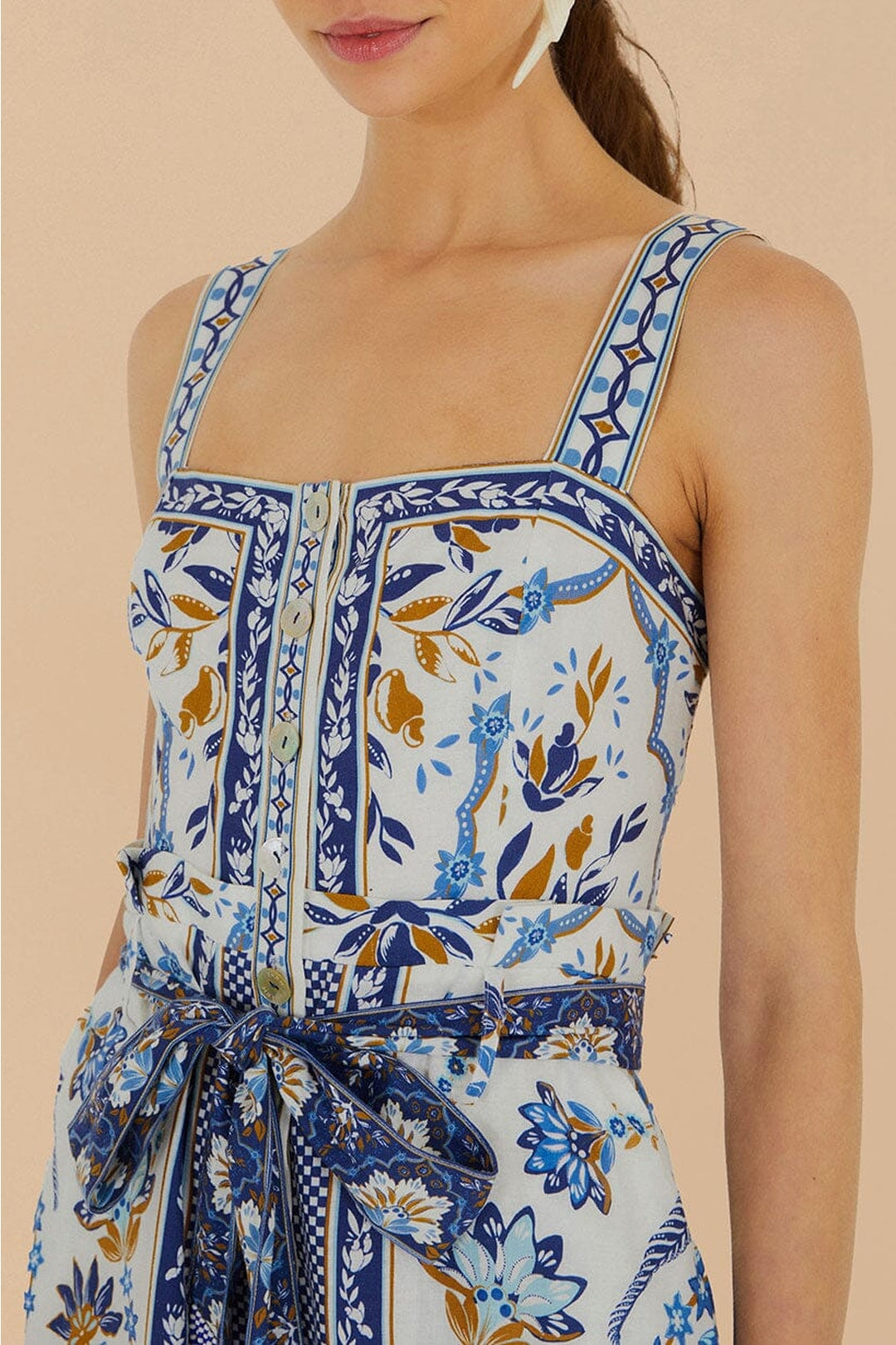 Combi-short Ana Tapestry en lin - Bleu