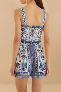 Combi-short Ana Tapestry en lin - Bleu