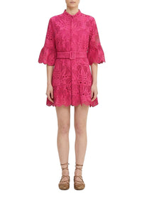 Palm Tree short cotton dress - Pink