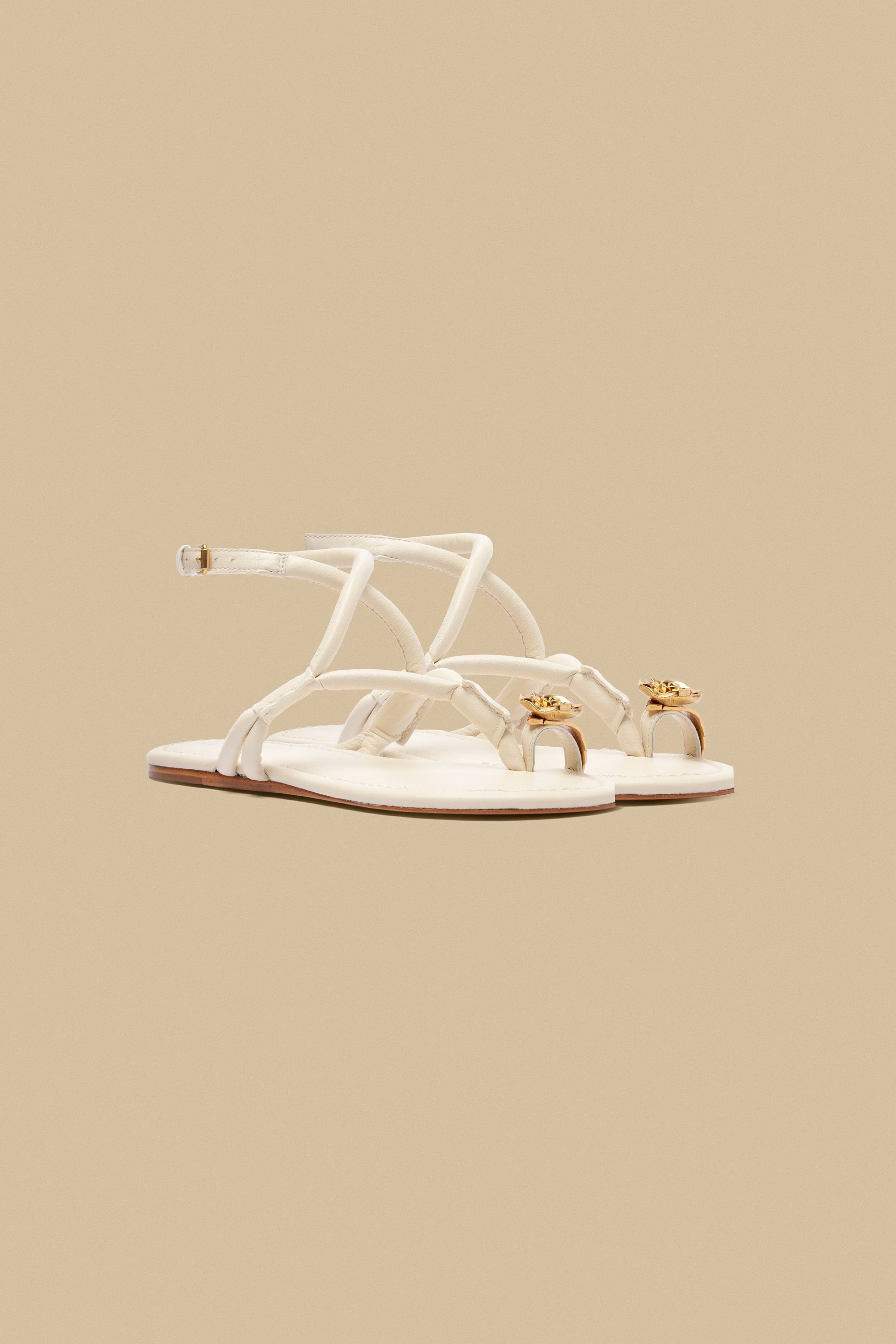 Leather flower sandals - Beige