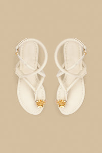 Leather flower sandals - Beige