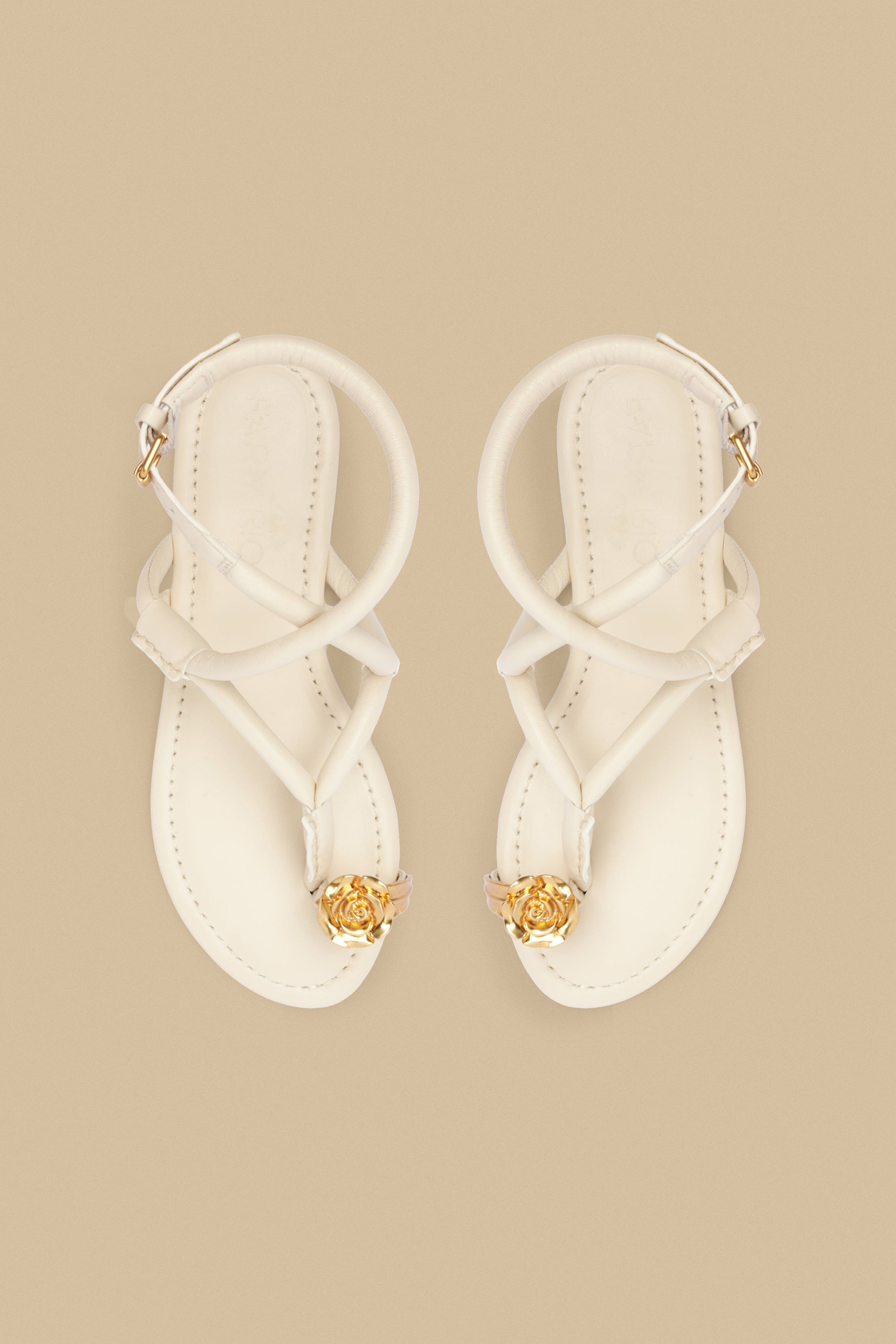 Leather flower sandals - Beige