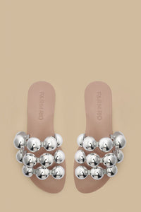 Flat sandals with coloured beads - Silver