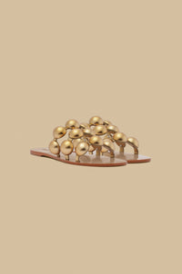 Flat sandals with coloured beads - Doré