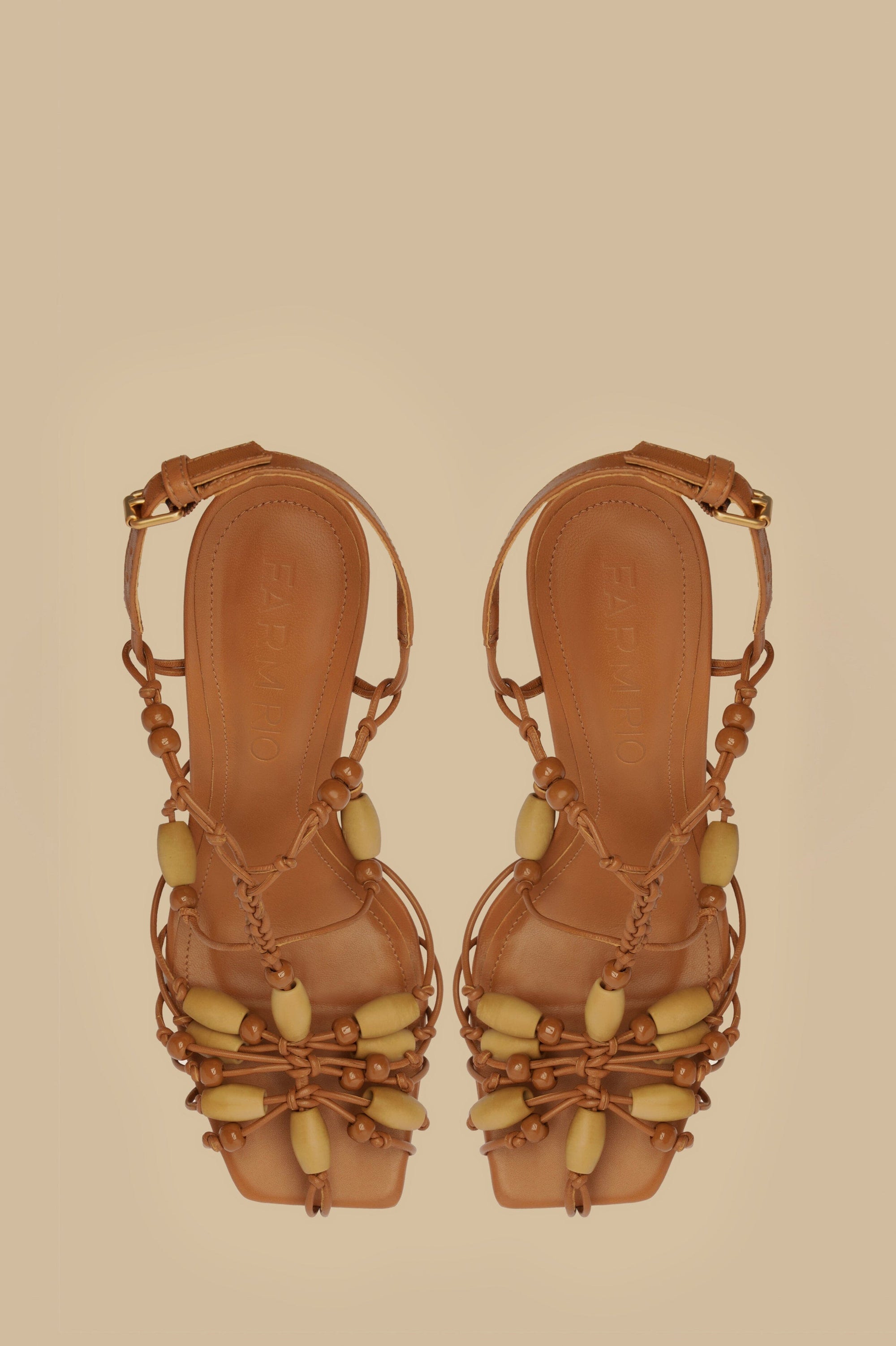 Beaded leather high-heeled sandals - Brown