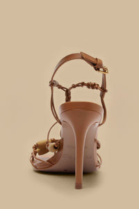 Beaded leather high-heeled sandals - Brown
