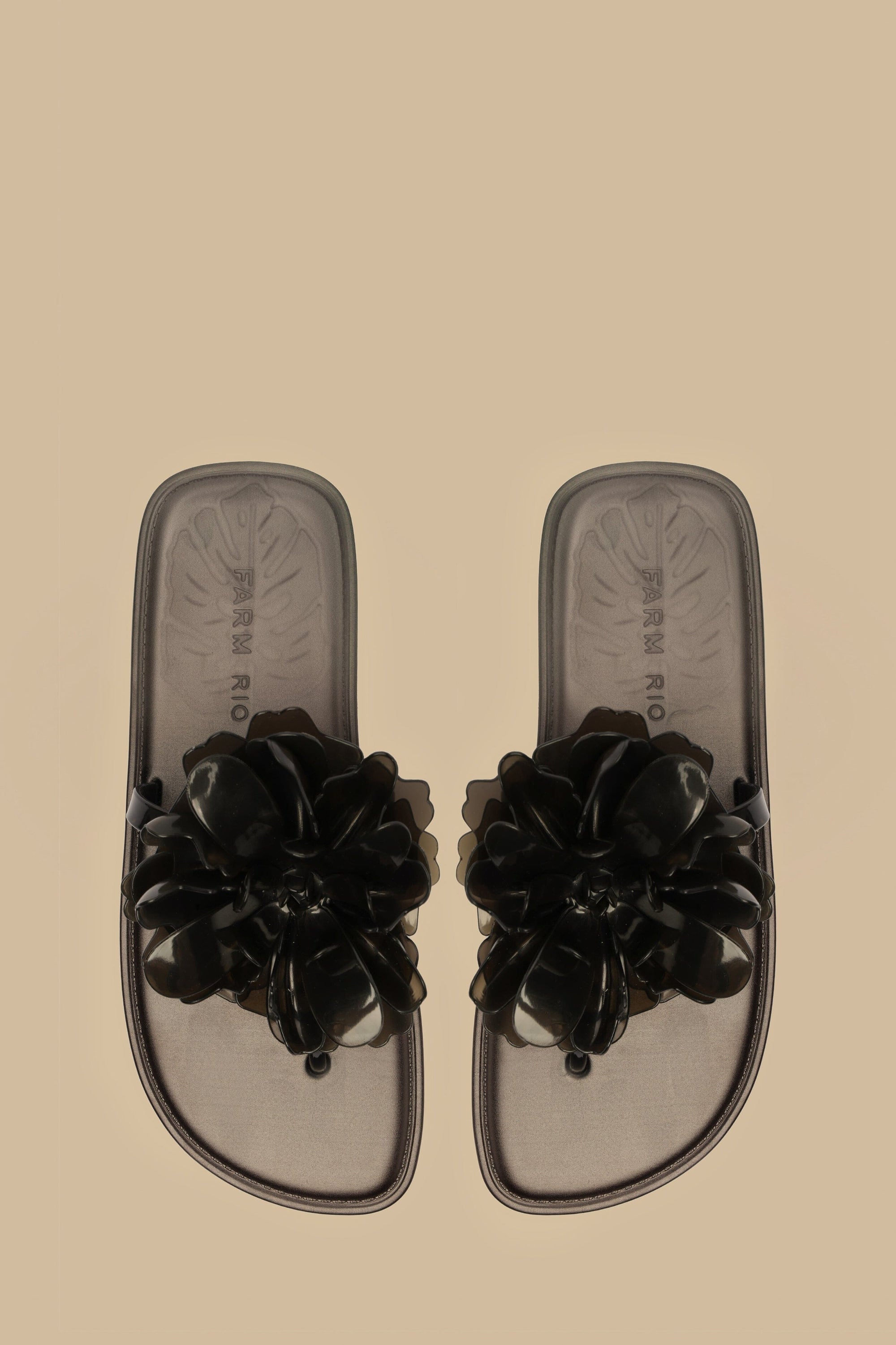 Sandales plates à motif floral - Noir