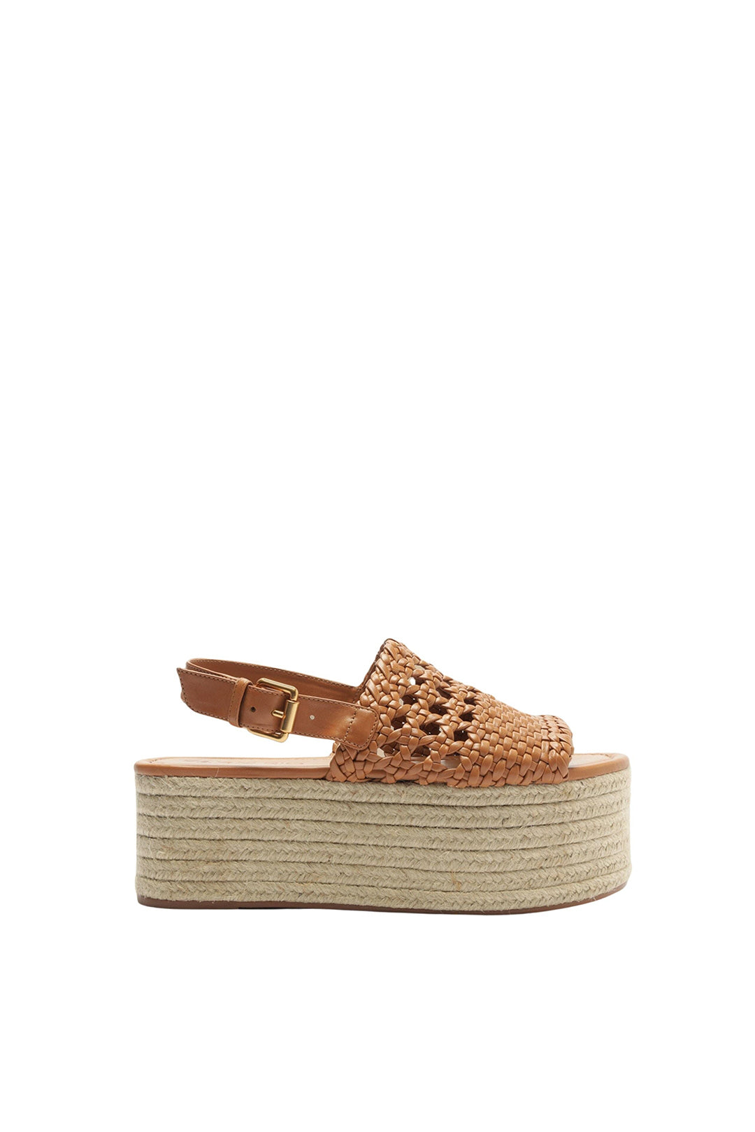 Flat sandals with braided leather fabric - Camel